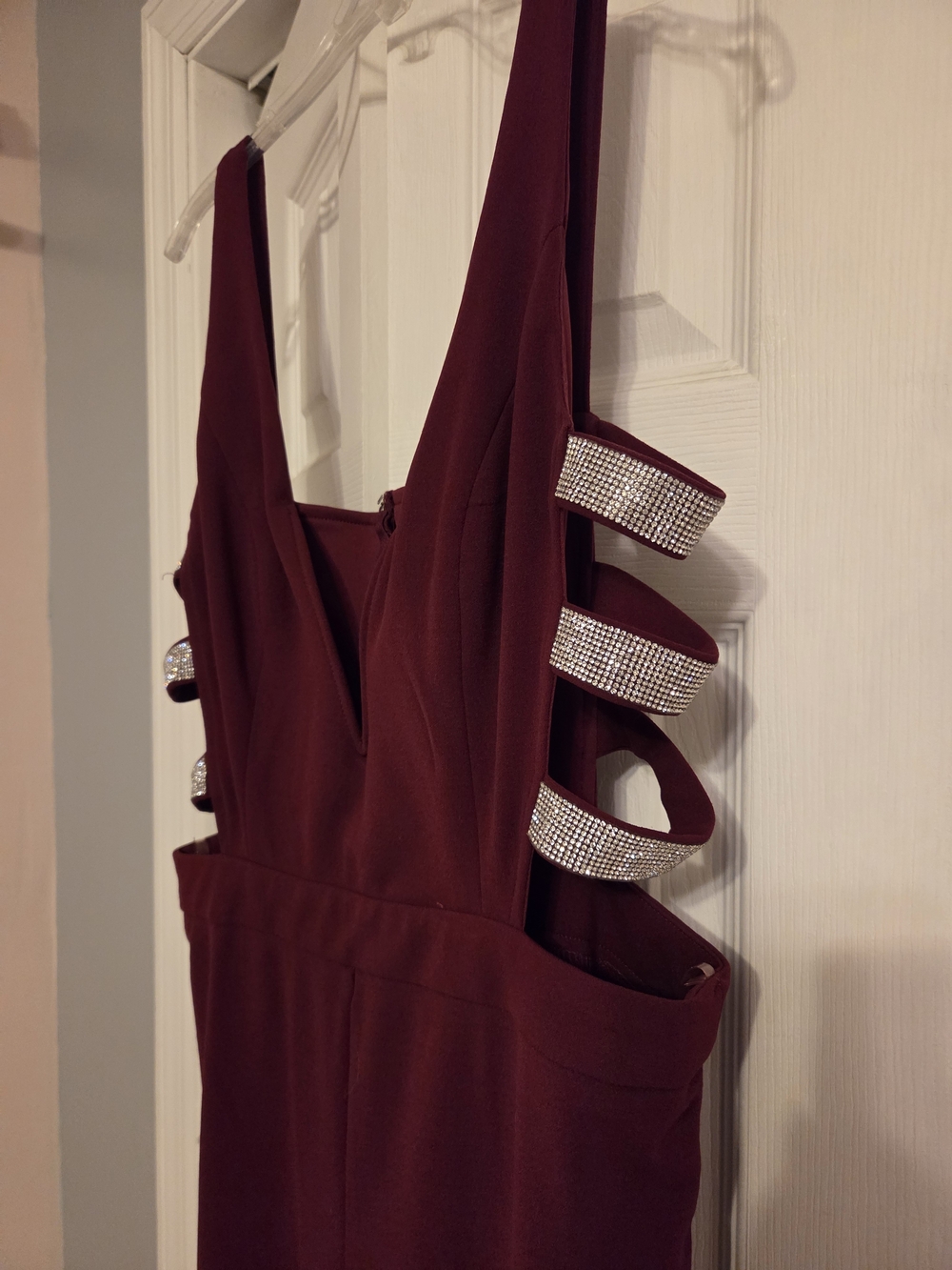 Women's Burgundy Rhinestone Embellished Jumper